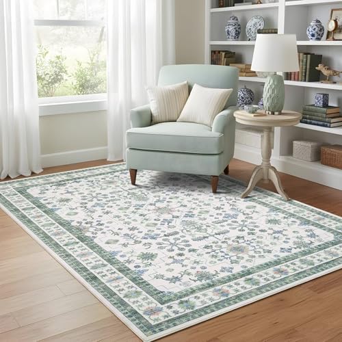 GarveeHome 4x6 Washable Rug Living Room Vintage Bedroom Sage Green Rug - Image 2