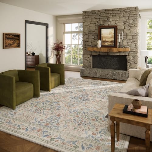 8x10 Area Rugs for Living Room: Washable Bedroom Rug Vintage Area Rug Stain Resistant Non Slip Low Pile Lightweight Soft Carpets Rug for Dining Room Kitchen Nursery Kids Room Farmhouse Indoor by palohom
