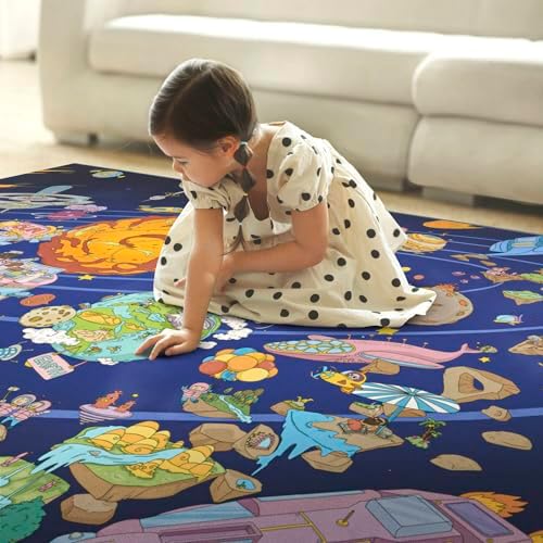 Outer Space Adventure 5x7 Kids Rug – Vibrant Galaxy Scene with Planets, Astronauts, Spaceships & Fun Details – Perfect Playroom or Bedroom Carpet for Learning & Imagination - Image 5