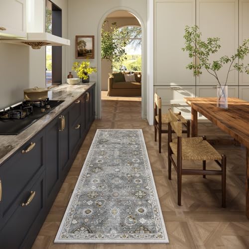 Washable Runners for Hallways Kitchen Rugs: 2'6"x8' Runner Rug Stain Resistant Non Slip Low Pile Soft Carpet Runners for Hallways Indoor Entryway Kitchen Laundry Room Bedroom Bathroom Farmhouse - Image 2