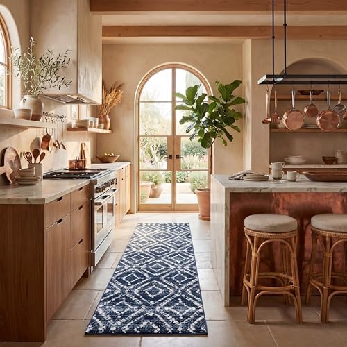 SAFAVIEH Adirondack Collection Runner Rug - 2'6" x 12', Navy & Ivory, Modern Diamond Distressed Design, Non-Shedding & Easy Care, Ideal for High Traffic Areas in Living Room, Bedroom (ADR131N) by Unknown