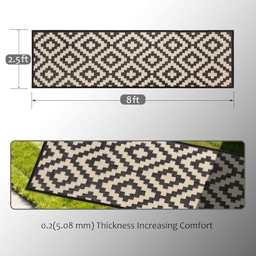 SAND MINE Reversible Mats, Plastic Straw Rug, Modern Area Rug, Large Floor Mat and Rug for Outdoors, RV, Patio, Backyard, Deck, Picnic, Beach, Trailer, Camping (2.5' x 8', Black & Beige Lattice) - Image 2