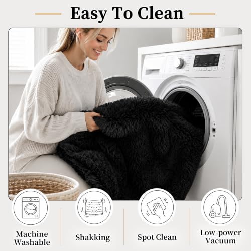 TENGTENGLINK 6ft Round Shag Area Rug Living Room Bedroom Washable Black - Image 5