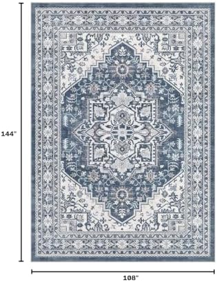 UERMEI 9x12 Area Rug for Living Room - Washable Vintage Carpet, Non-Slip Soft Large Indoor Floor Rugs for Bedroom Home Office & Under Dining Table Decor, Denim Blue/White - Image 2