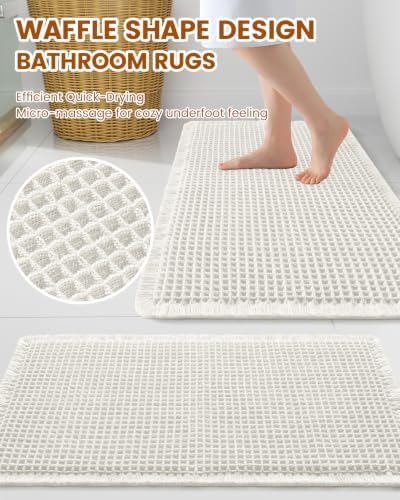 Smiry Waffle Bathroom Rugs Sets 2 Piece (60x20+30x20, White) - Image 2