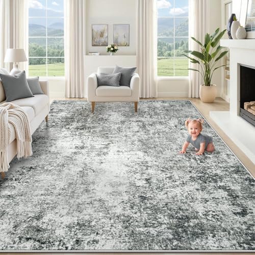 XLUEZ 8x10 Area Rugs for Living Room, Washable Modern Abstract Large Area Rug Neutral Soft Non Slip Kids Rug Stain Resistant Indoor Carpet for Bedroom Nursery Dining Room Playroom(Grey, 8'x10') by XLUEZ