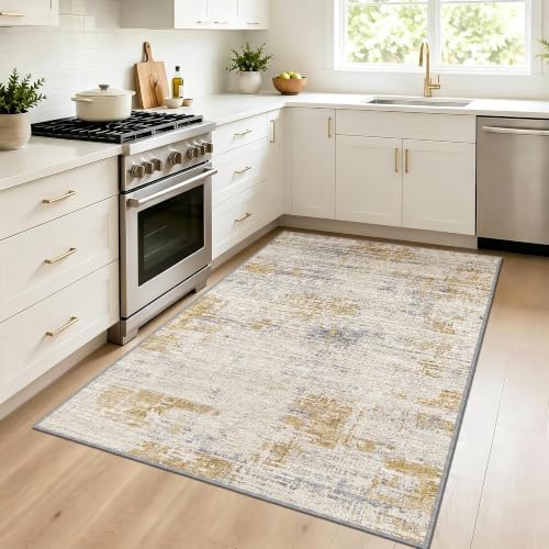 Small Area Rug 3x5 ft, Textured Non Slip Entryway Rug, Beige/Gold - Image 2