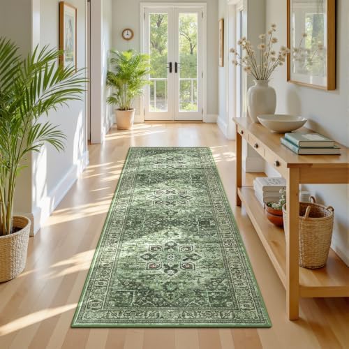 Sage Green 2x6 Hallway Runner Rugs, Non-Slip Vintage Rug for Kitchen - Image 3