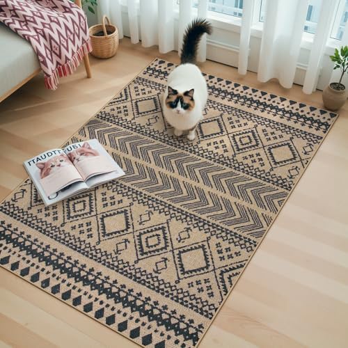 Lahome Boho 3x5 Entryway Front Porch Rug, Black Washable Outdoor Patio Rug - Image 2