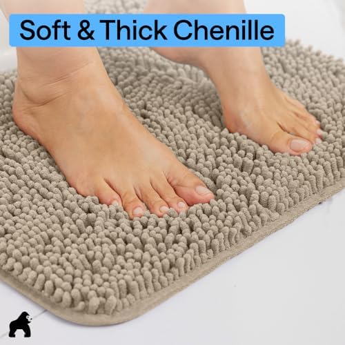 GORILLA GRIP Bath Rug Mat for Bathroom, Absorbent Chenille 60x17 Gray Beige - Image 4