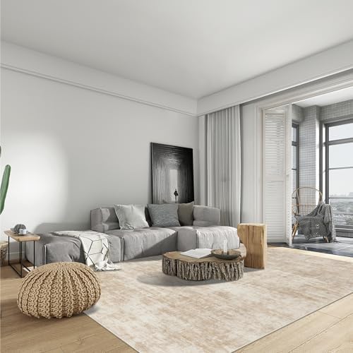 8x10 Area Rugs for Living Room: Washable Abstract Beige Bedroom Carpet - Image 3