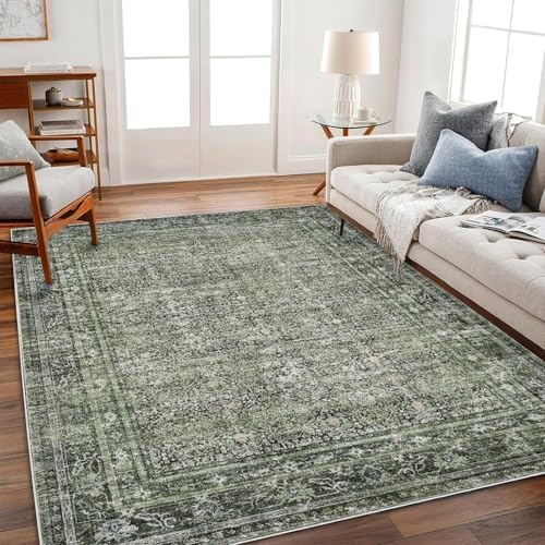 CHAMPLANT Washable Area Rug 4'x6' Traditional Floor Cover Foldable Thin Rugs Retro Kitchen Indoor Distressed Non Slip Carpet Floral Print Mat Bedroom Living Room - Image 2