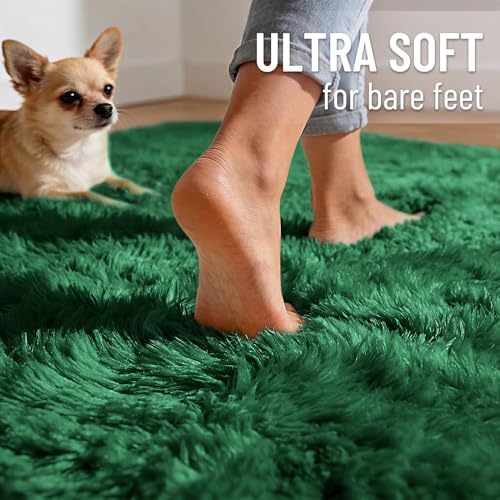 OLANLY Dark Green Round Rugs for Bedroom - Machine Washable, 3 ft Circle Area Rugs for Living Room, Soft and Fluffy Shaggy Carpet for Teen Girls and Boys, Nursery Rooms, Dorms, Home Decor Aesthetic - Image 4
