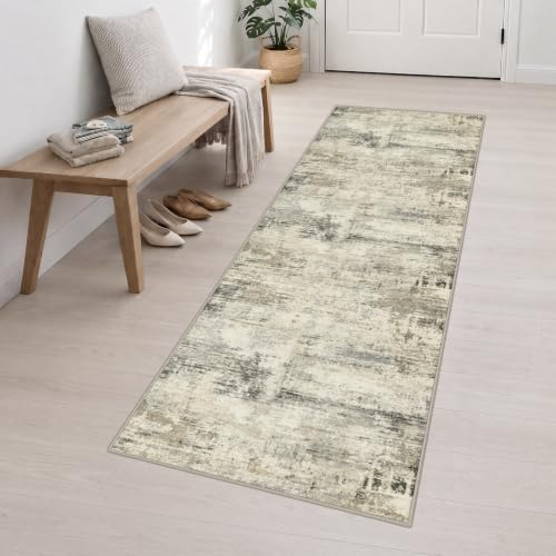 2.6x10 Washable Runner Rug:Modern Abstract Soft Carpet Ash Brown - Image 3