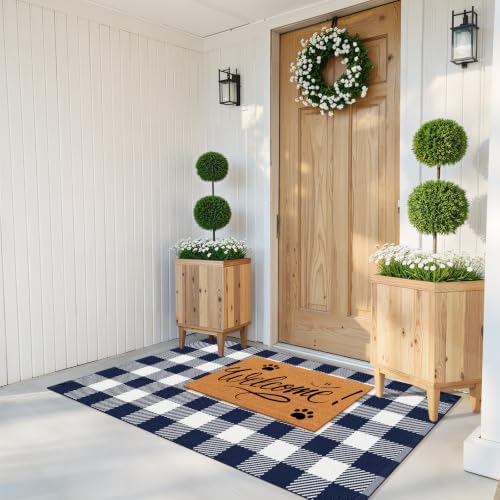 Outdoor Rugs, Blue and White Area Rug Checkered 3’x 5’ by Unknown