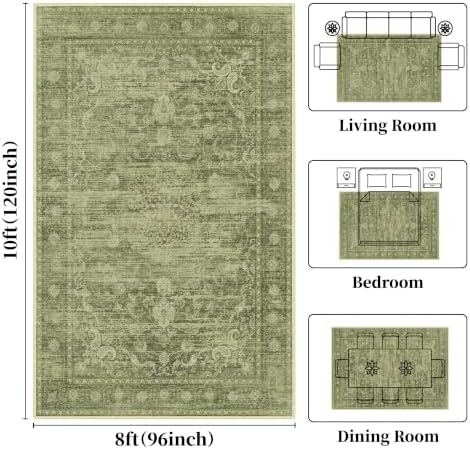 Sage Green 8x10 Living Room Rug, Non Slip Neutral Area Rug for Bedroom - Image 2