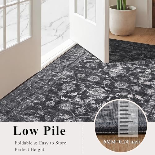 9x12 Washable Living Room Area Rug Non-Slip Retro Black Large Carpet - Image 5