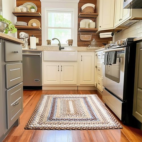 Super Area Rugs 20x30 Farmhouse Braided Rug - Natural Soft Cotton Carpet for Bathroom, Kitchen, Doorway - Primitive Country Woven Rug - Brown/Slate Gray/Ivory - Image 3