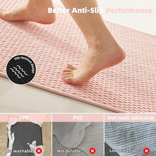 TYUU Bathroom Rugs Non Slip Washable, Super Absorbent Thin Bath Mat Quick Dry Low Pile Bathroom Rug, Pink 24"x36" - Image 4
