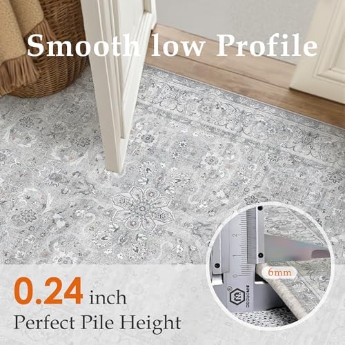 PureCozy Gray 6x9 Washable Area Rug Living Room Vintage Distressed Carpet - Image 3
