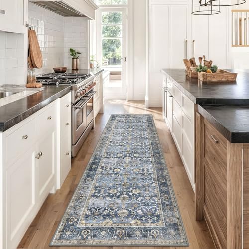 KUTA Vintage Washable Runner Rug, 2.6x8 Blue Grey Beige Runners for Hallway - Image 2