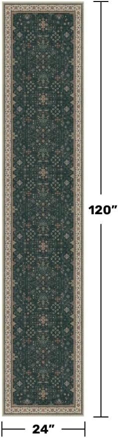 Hazo Haus Vintage Dark Green 2x10 Hallway Runner Rug - Modern Boho Eclectic Floral Pastel, Washable Low Pile Non-Slip Extra Long Runner Rugs for Kitchen, Bedroom - Image 2