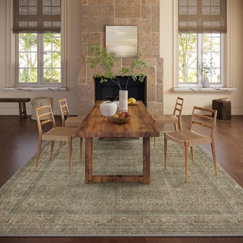 Washable Area Rugs for Living Room: 9x12 Bedroom Rug Boho Vintage Rugs Stain Resistant Non Slip Low Pile Lightweight Soft Carpets for Dining Room Kitchen Nursery Kids Room Farmhouse Living Room - Image 6