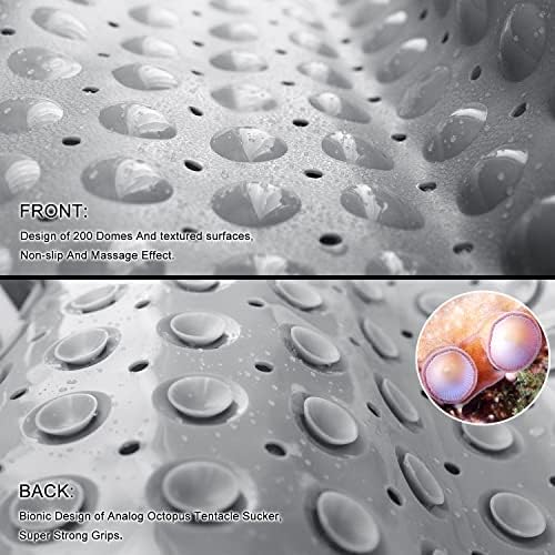 TEESHLY Bathtub Mats for Shower Tub, Extra Long Non-Slip 39 x 16 Inch Bath Mat with Drain Holes and Suction Cups, BathMat for Bathroom with Machine Washable (Opaque Gray) - Image 3