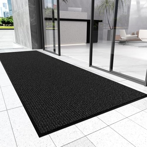 Front Door Mat 3' x 10', Heavy Duty Large Commercial Floor Mats, Non-Slip Low Profile Door Mat Outside Entrance, Absorbent & Resist Dirt, Easy Clean Welcome Entry Mat Indoor Outdoor, Black by EZ2LIVE