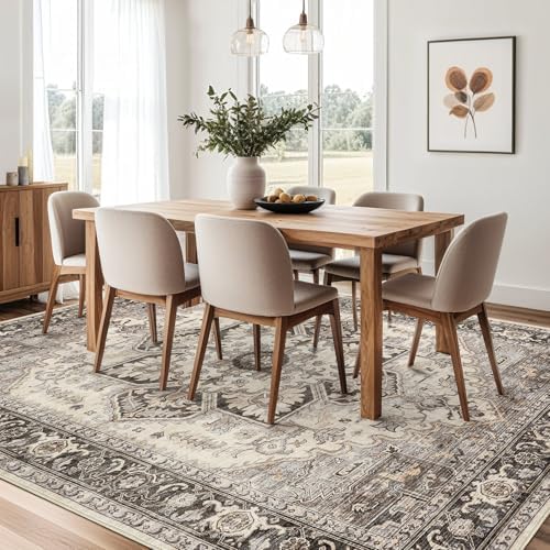 9x13 Area Rugs for Living Room - Large Carpet Ultra Thin Soft Washable Oriental Vintage Floral Distressed Rug Big Indoor Carpets for Bedroom Nursery Dorm Home Decor Aesthetic - Grey Brown - Image 7