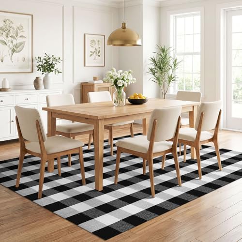 KILOCOCO Buffalo Plaid Checkered Rug 5x7 ft Black White Living Room Rug - Image 5