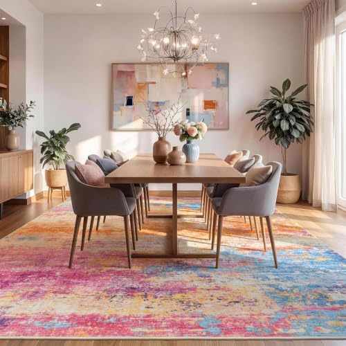 9x12 Area Rug for Living Room, Abstract Washable Large Rugs, Multicolor - Image 3