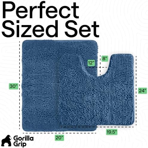 GORILLA GRIP Bathroom Area Rug Sets 2 Piece, Soft Chenille, 30x20 Blue - Image 2
