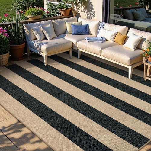Lahome Striped Easy Jute Dining Room Rug, 6x9 Outdoor Area Rugs Washable by Lahome