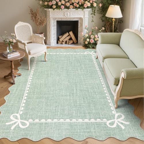 GarveeHome Scalloped Bow Rug 8x10 Washable Rugs for Living Room, Sage Green by GarveeHome