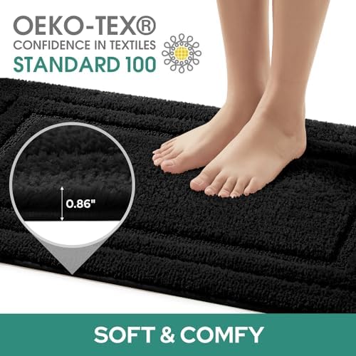 HOMEIDEAS Black Bathroom Rugs Set of 3, Non Slip Bath Mats - Image 3