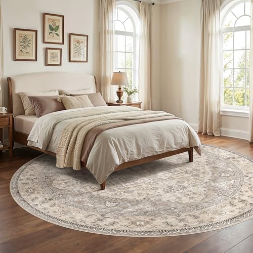 EIEIHOUSE Washable 8ft Round Area Rugs for Living Room Brown/Multi - Image 3