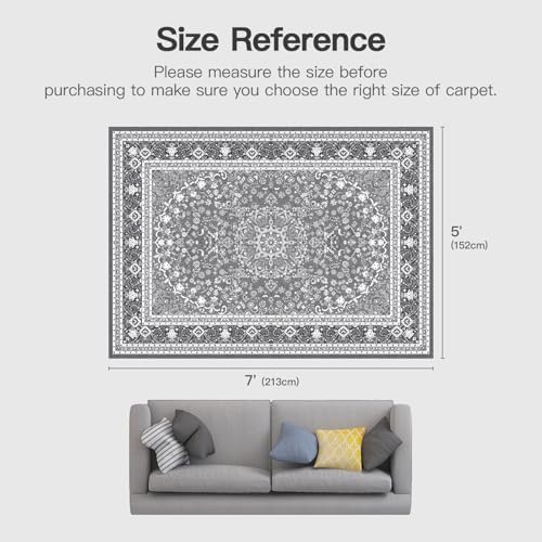 5x7 Area Rugs for Living Room, Washable Non-Slip Rug, Oriental Light Grey - Image 2
