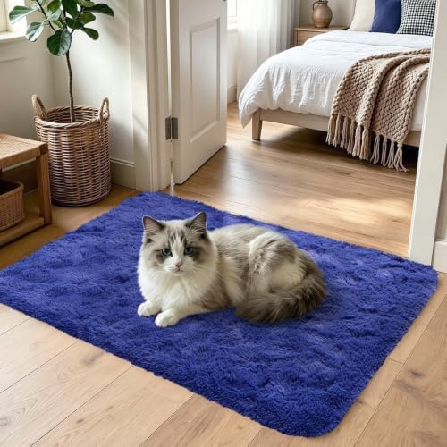 3x5 Royal Blue Fluffy Soft Area Rug Non-Slip for Bedroom Entryway - Image 2
