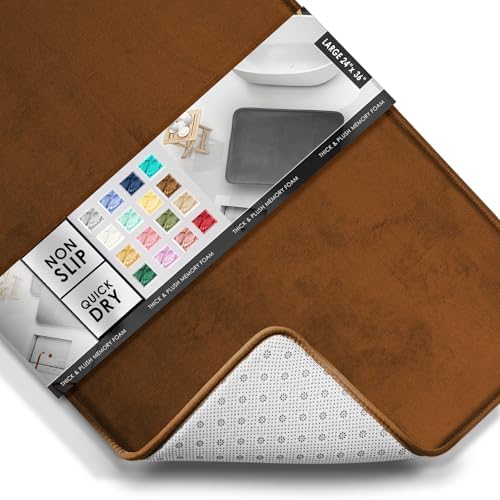 Clara Clark Bathroom Rugs, Velvet Memory Foam Bath Mat, Non-Slip Bath Rugs, Machine Wash, Dries Quickly, Ultra Soft Plush Bath Mats for Bathroom, 24 x 36, Brown - Image 3