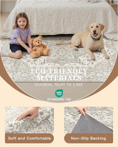 Madane Kitchen Runner Rug 2x7 with Rubber Backing Non Slip, Beige/Brown - Image 5