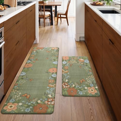 GENIMO Anti Fatigue Kitchen Mats for Floor 2PCS,Standing Rugs,Natural Green - Image 5