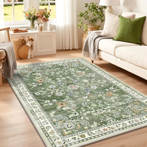 Yamaziot 3x5 Washable Area Rug for Bedroom Floral Carpet Sage Green - Image 3