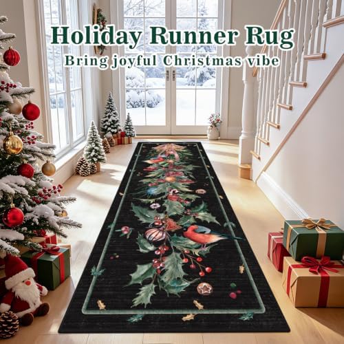nesrt Christmas Bird Washable Runner Rugs 2x6 Non Slip for Hallway, Black - Image 6