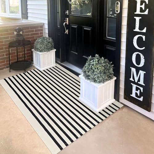 KILOCOCO Beige Striped Rug 3x5 ft Indoor Washable Rugs Front Door Rugs by Kilococo