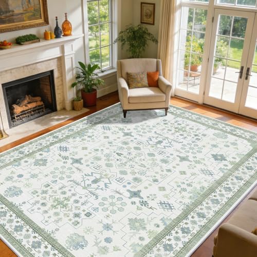 9x12 Washable Area Rugs for Living Room (Pale Sage Misty Blue) - Image 2