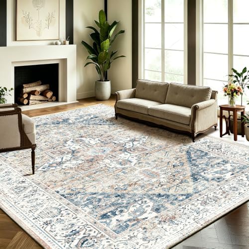 CHAMPLANT Washable Area Rug 5x7 for Living Room Retro Boho Chic Medallion Distressed Design Indoor Non-Slip Large Oriental Accent Throw Rug for Kitchen Bedroom Office Carpet - Image 2