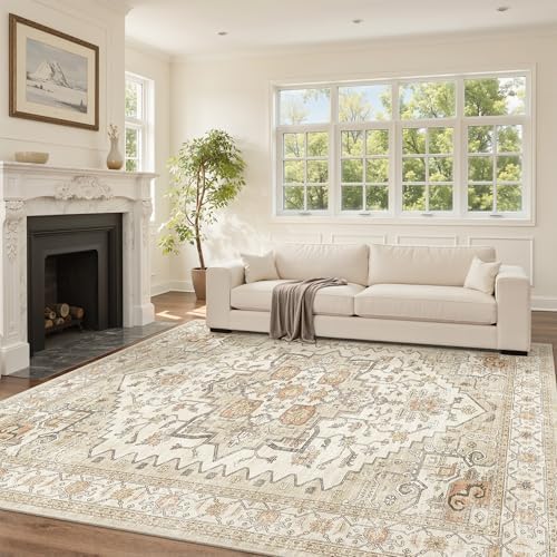 Washable 6x9 Area Rugs for Living Room ,Vintage Floral Rug Home Decor Gold - Image 2