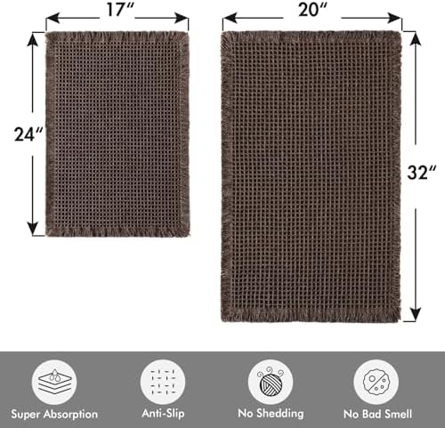 MIULEE Set of 2 Waffle Bathroom Rugs Chocolate Bath Mat 17"x24"+20"x32" - Image 2