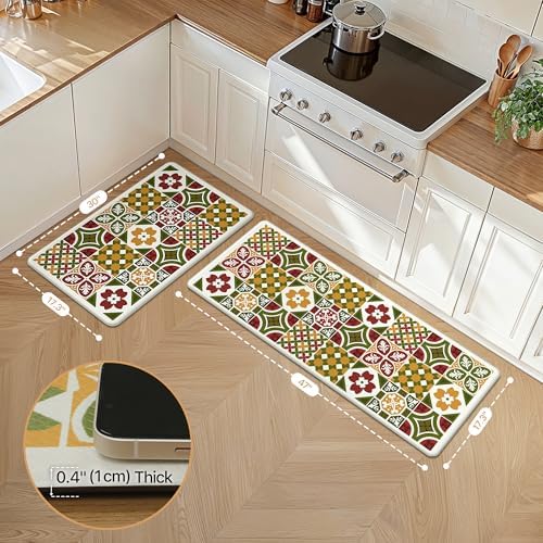 GENIMO Anti Fatigue Kitchen Mats for Floor 2PCS, Standing Rugs, Light Green - Image 5